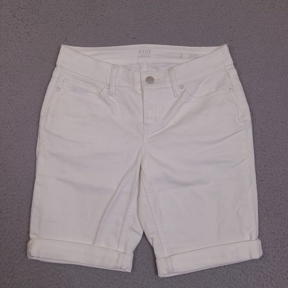 A‎ New Approach a.n.a Denim Bermuda Jean Shorts Size 2 White Cuffed Low Rise